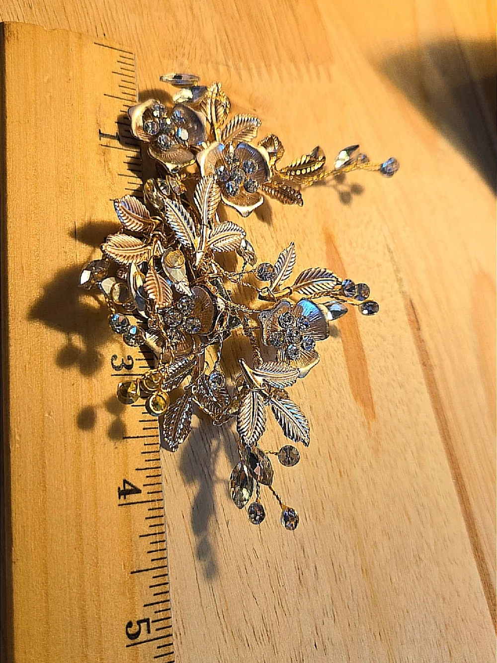 Floral Crystal Bridal Hair Vine - Gold Tone